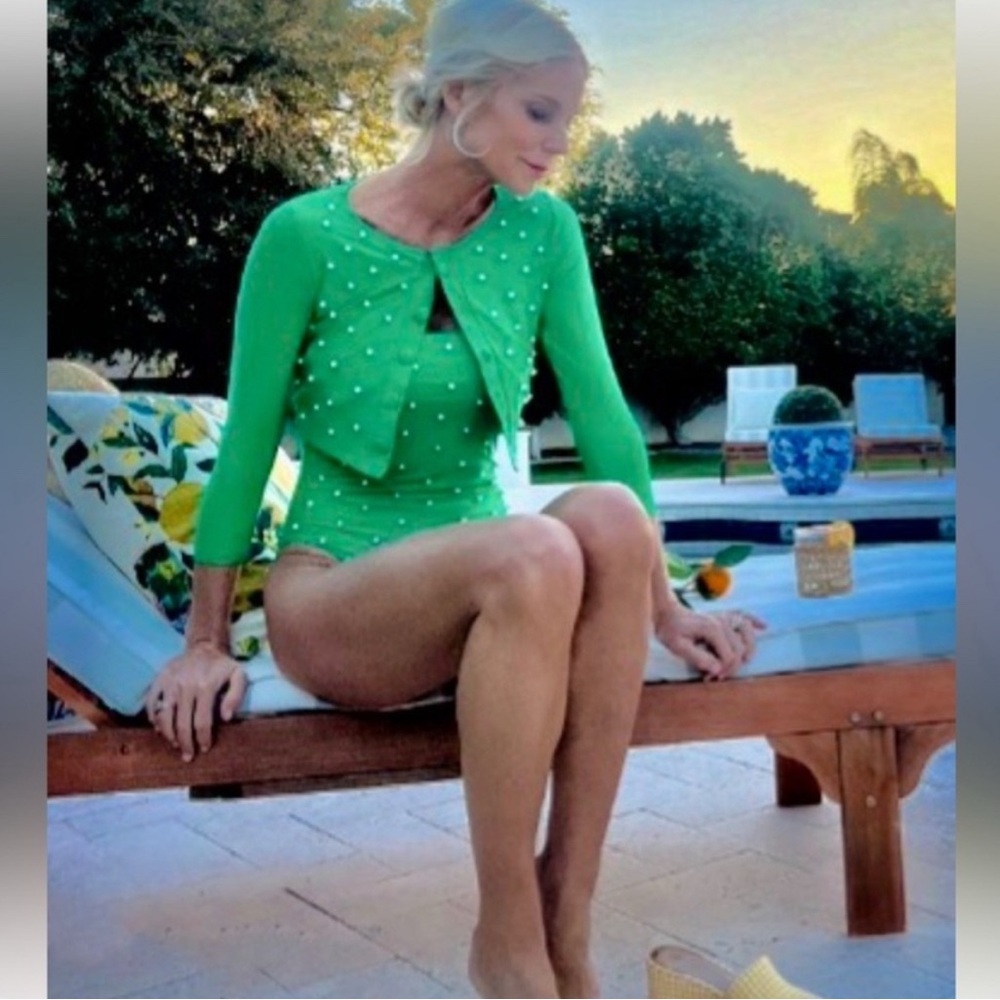 ANTONIO MELANI Vibrant Green Swimwear with Pearls